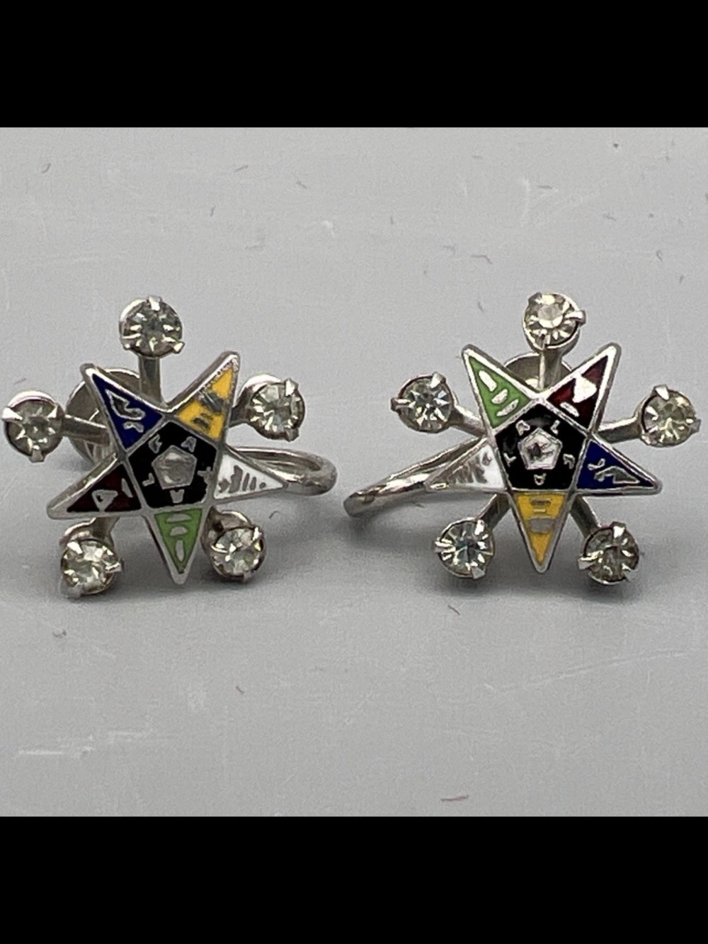 OES Order of the Eastern Star Rhinestone Screw Back Earrings